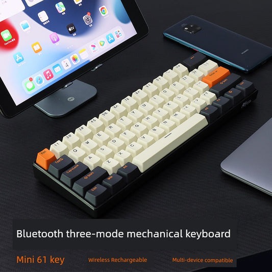 RK61 Wireless Bluetooth Three-Mode Mechanical Keyboard RGB Backlit Black and Green Black Tea Axis Notebook Tablet iPad Keyboard