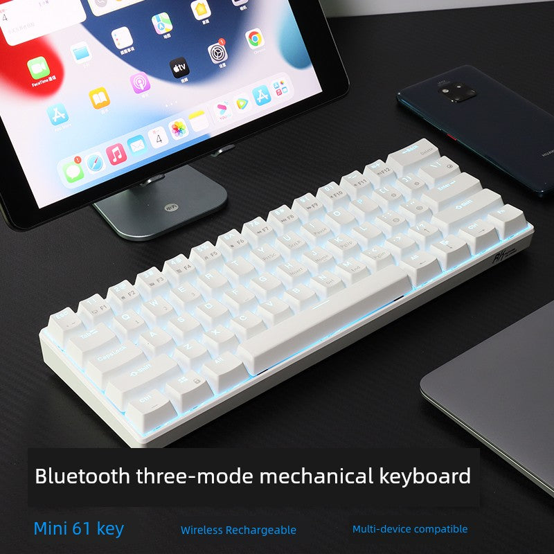 RK61 Wireless Bluetooth Three-Mode Mechanical Keyboard RGB Backlit Black and Green Black Tea Axis Notebook Tablet iPad Keyboard