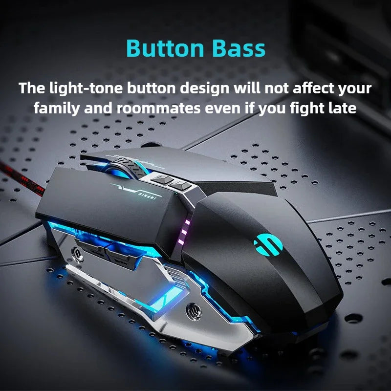 Ratón para juegos Inphic W2 con cable USB y diseño mecánico de metal brillante, adecuado para computadoras de escritorio y portátiles, oficina